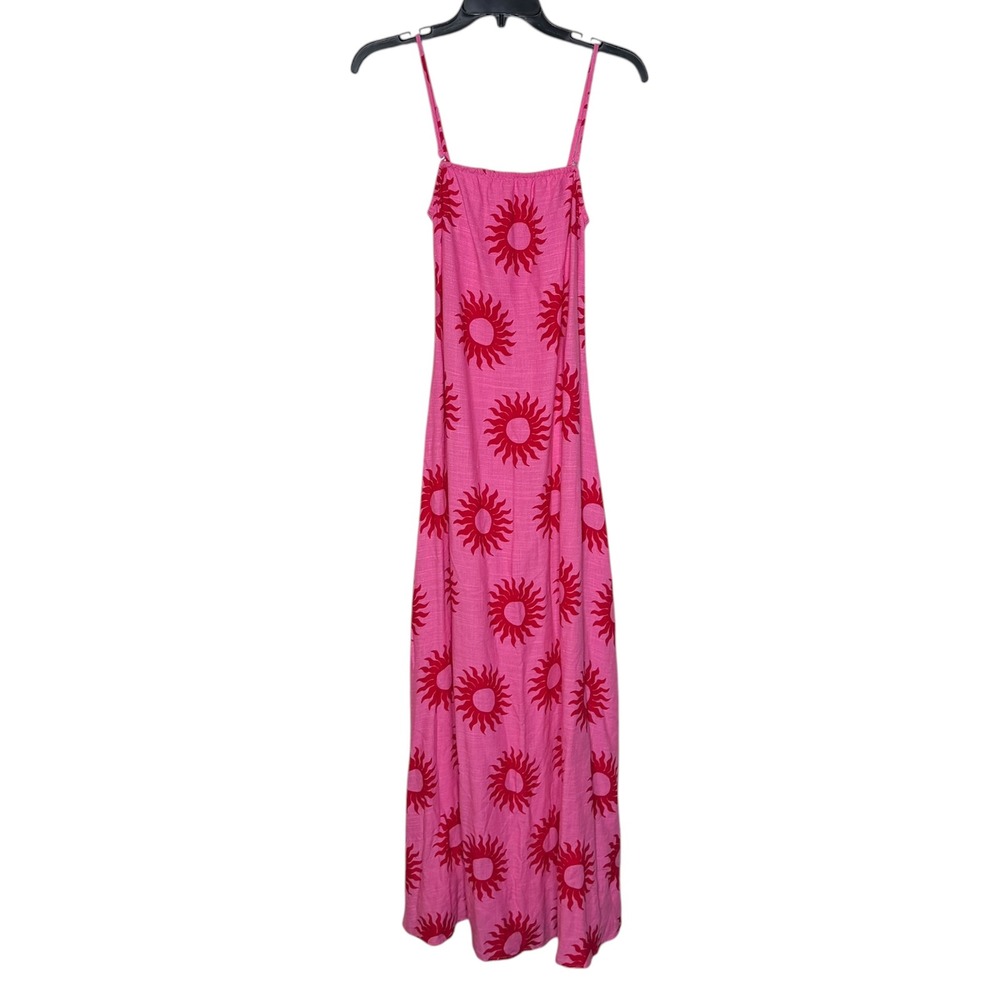 PAPER HEART Maxi Dress Pink Red Sun Burst Print Women's XS Slip Long